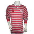 Men's spandex cotton yarn dyed stripe long sleeve rugby shirt